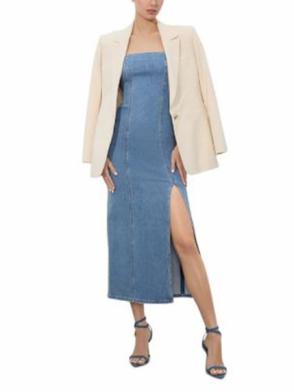 Alice + Olivia Nakisha Midi Dress Denim 8 - Picture 3 of 14